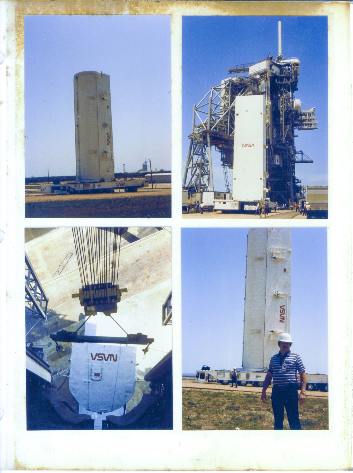 Space Shuttle Payload Canister. First roll to pad. First lift with 90-ton hoist for fit-check with Rotating Service Structure/Payload Changeout Room. Launch Complex 39-B, Kennedy Space Center, Florida.